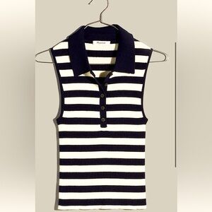 Madewell Owen Polo Sweater Tank in Stripe / NWT Size Large